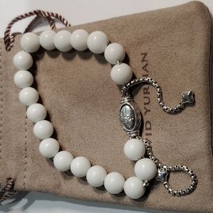 David Yurman White Agate 8mm Spiritual Beaded Bracelet Sterling Silver
